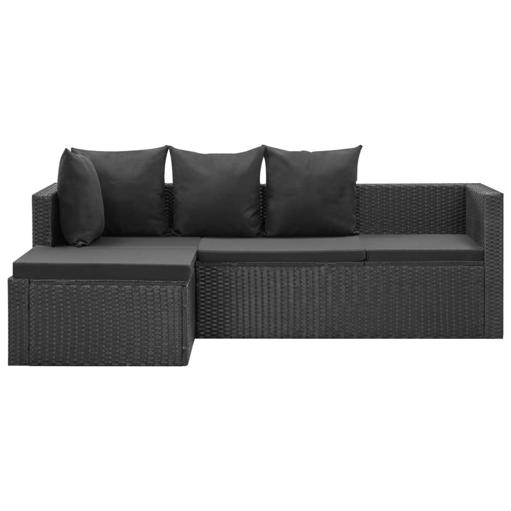 4 Piece Poly Rattan Black Outdoor Sectional Sofa Set with Cushions and Coffee Table S457430