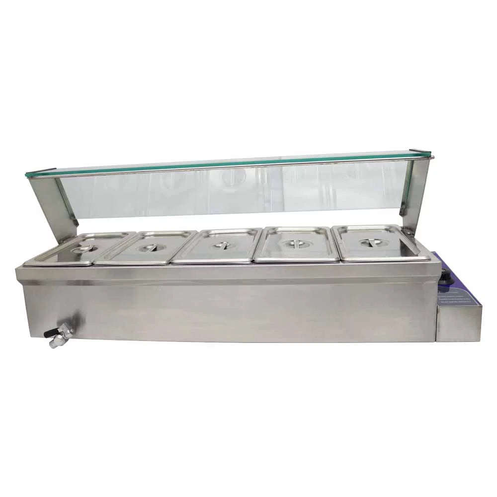 Electric Commercial Food Warmer Steam Table with Glass Guard 5-Pan W713882