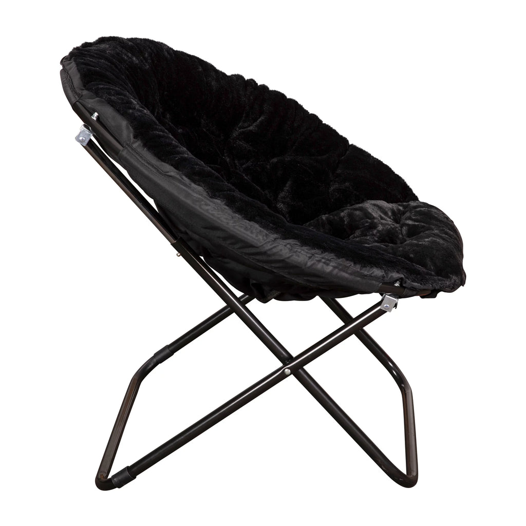 Oversize Black Faux Fur Folding Saucer Moon Chair H20366