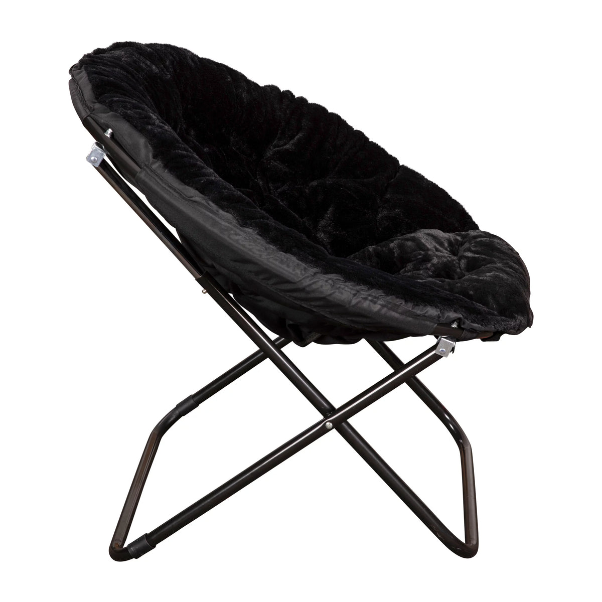 Oversize Black Faux Fur Folding Saucer Moon Chair H20366