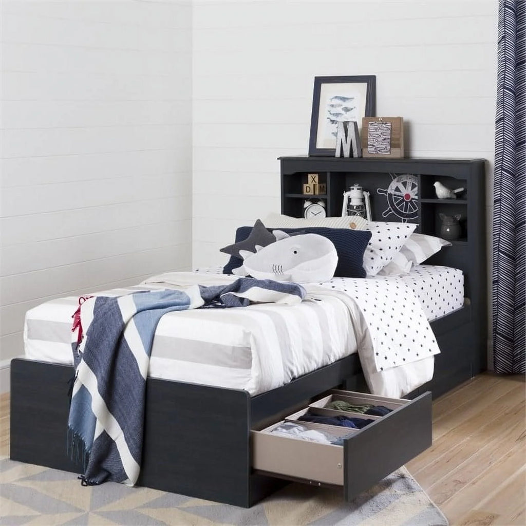 Blue Wood Twin Mates Bed with 3 Drawers L131