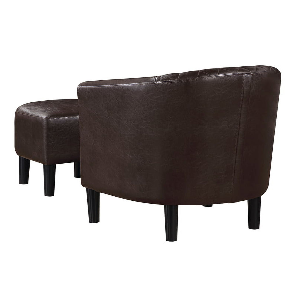 Espresso Faux Leather Fabric Accent Chair with Ottoman J84091