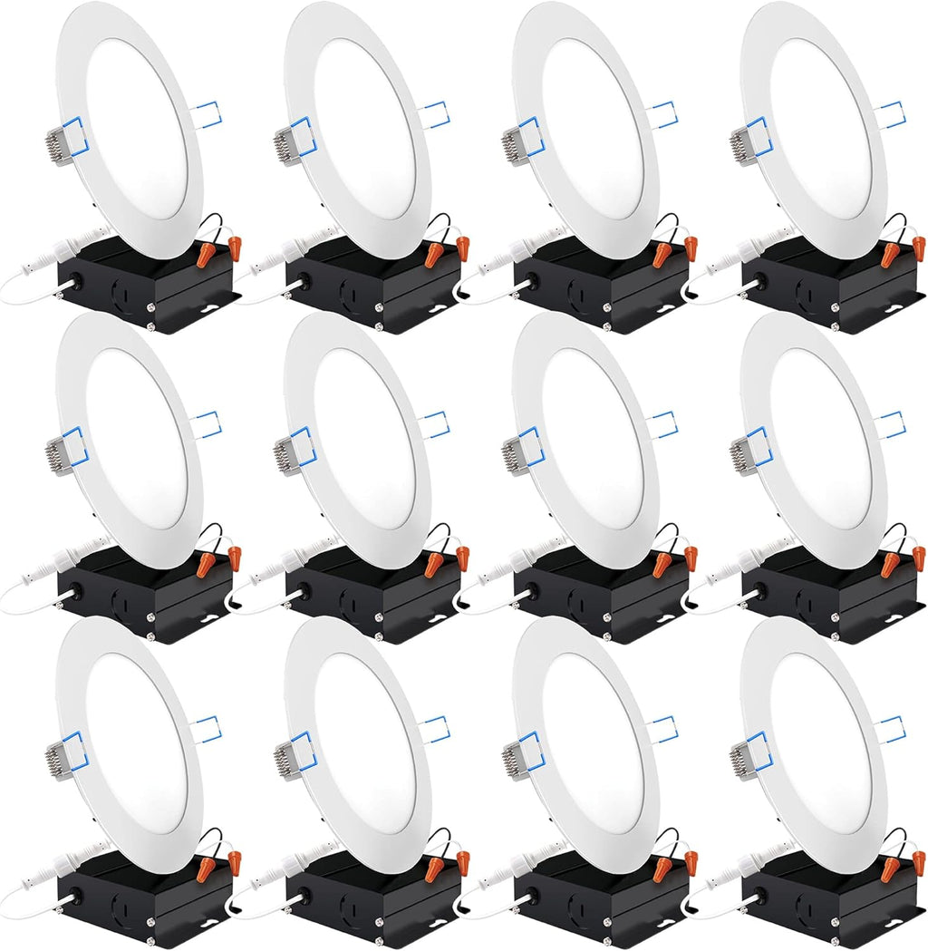 12 Pack 4 Inch Ultra Thin LED Recessed Ceiling Lights, 4000K Cool White, Dimmable 10W=60W, 650 LM, Canless Q502