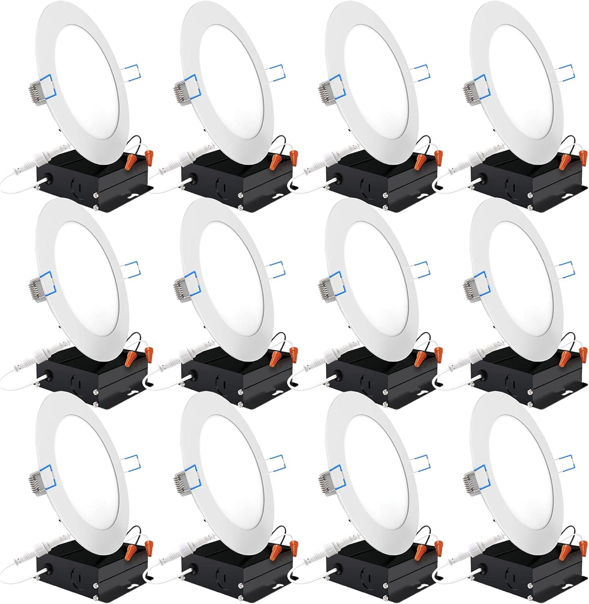 12 Pack 4 Inch Ultra Thin LED Recessed Ceiling Lights, 4000K Cool White, Dimmable 10W=60W, 650 LM, Canless Q502
