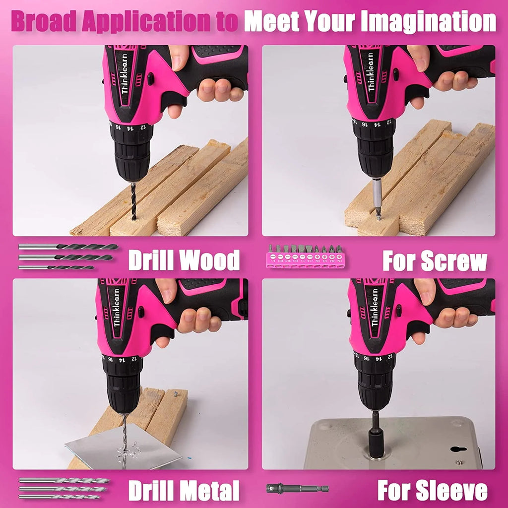 Pink 137 Piece Cordless Drill and Tool Set Y281