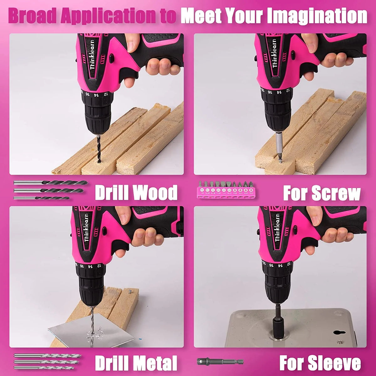 Pink 137 Piece Cordless Drill and Tool Set Y281