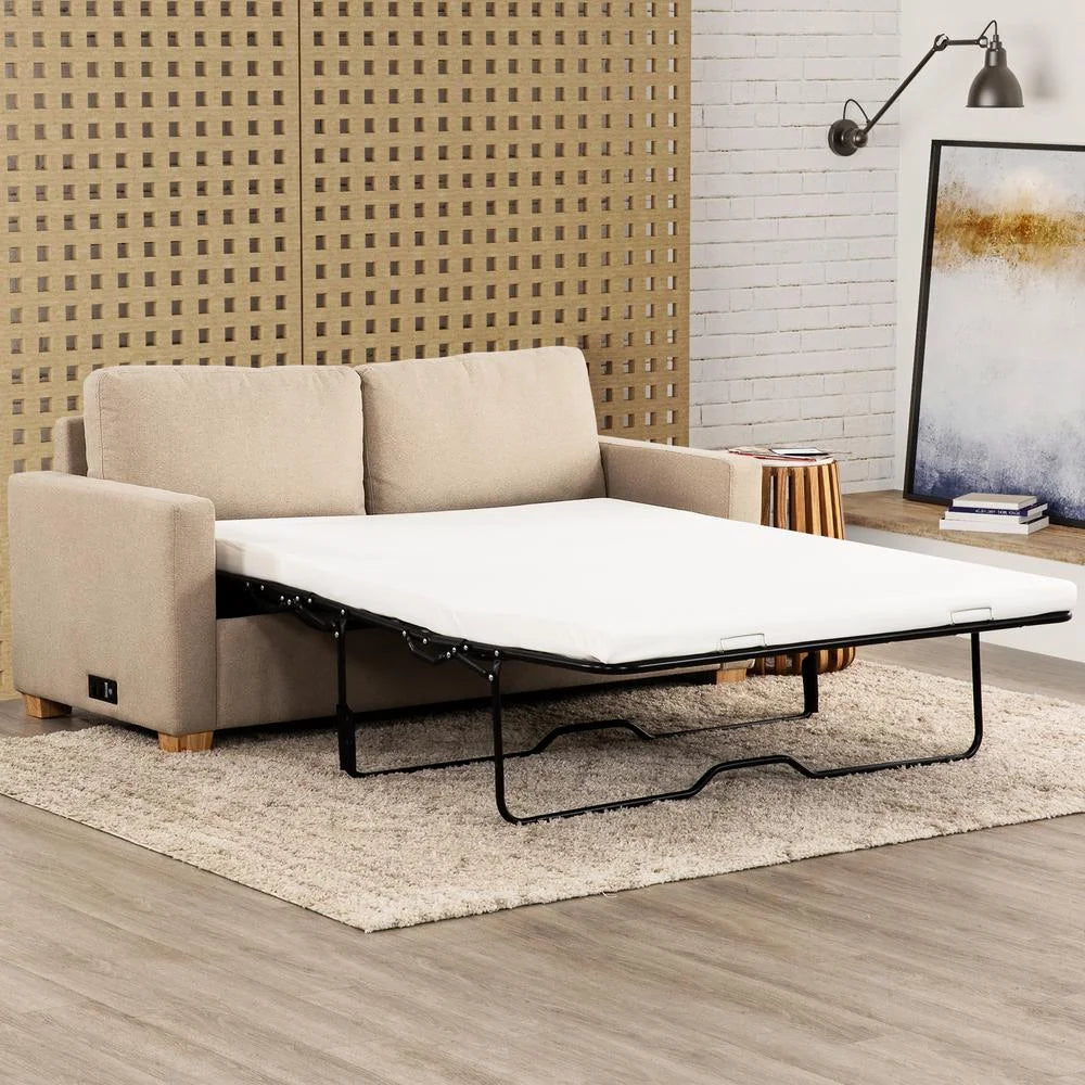 Beige Convertible Full Sleeper Sofa with USB Port T82672