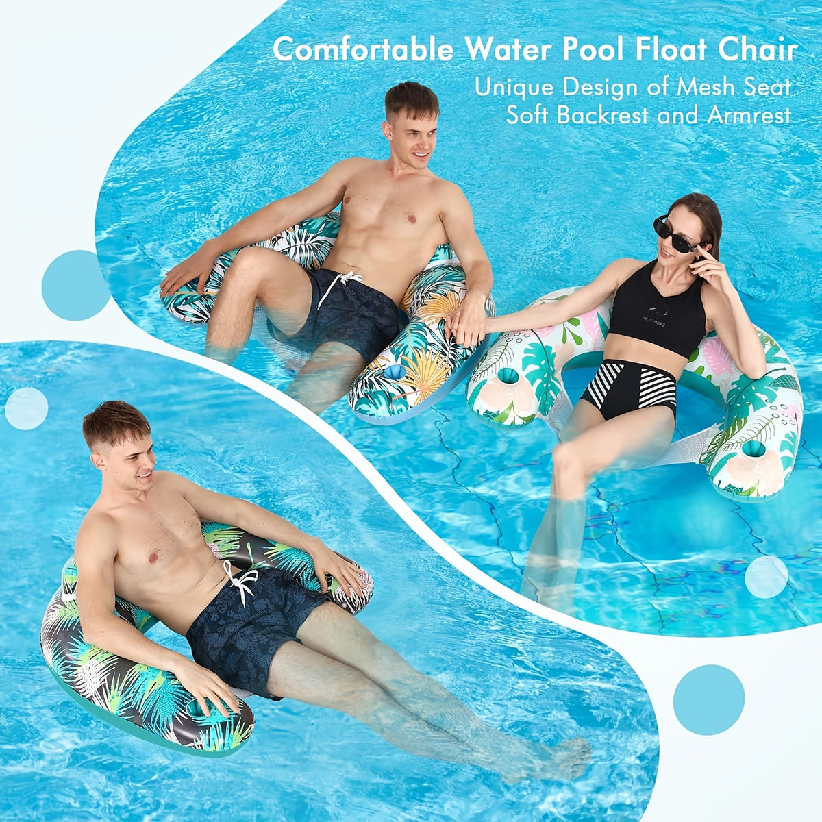 Inflatable Pool Chair with Cup Holder and Backrest P448