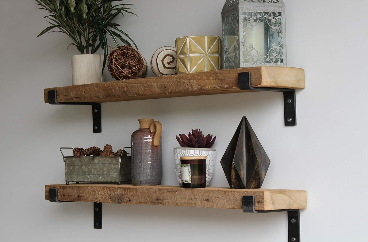 Reclaimed Wood Accent Shelves, Set of Two, 24 Inches F12341
