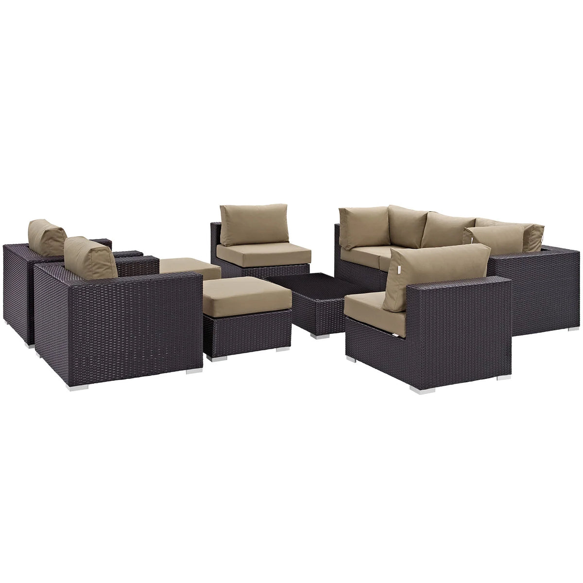 Brown Rattan 10 PCS Sectional Sofa Set X98995