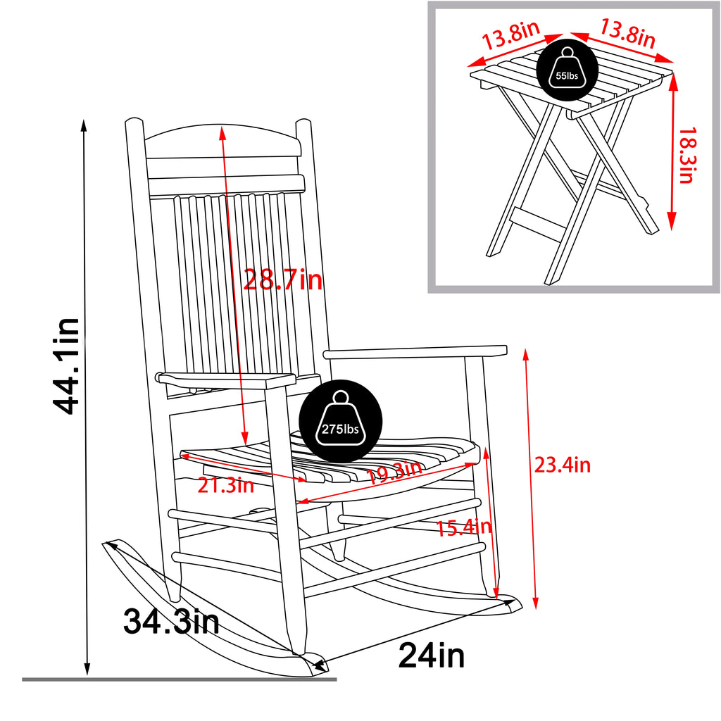 Black Wood Rocking Chair Set of 3 Z992784