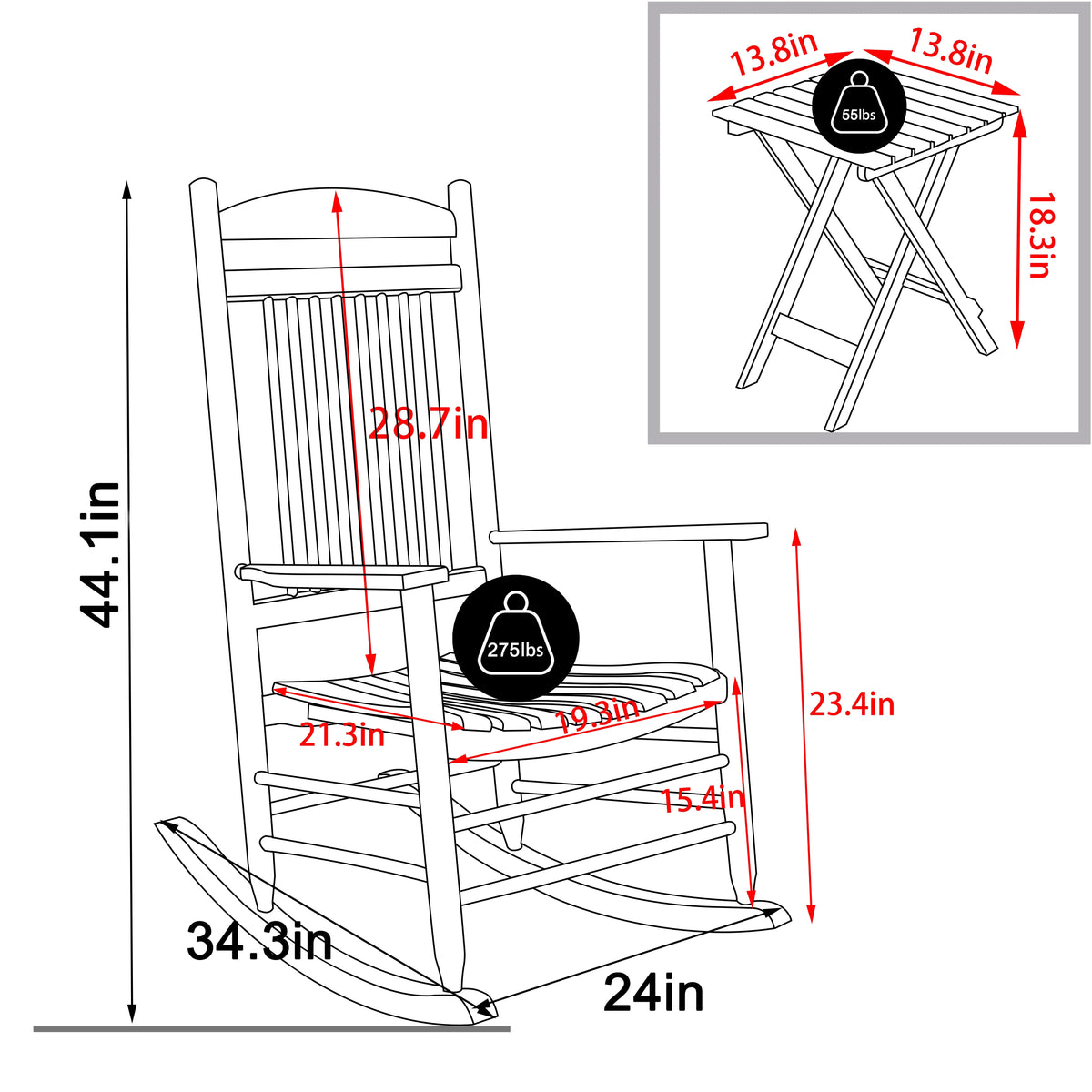 Black Wood Rocking Chair Set of 3 Z992784