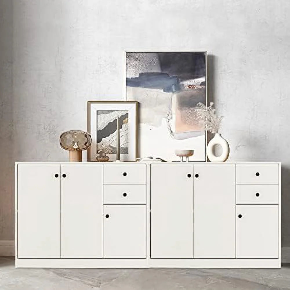 Buffet Cabinet with 2 Drawers 3-Door Adjustable Shelves White Q178