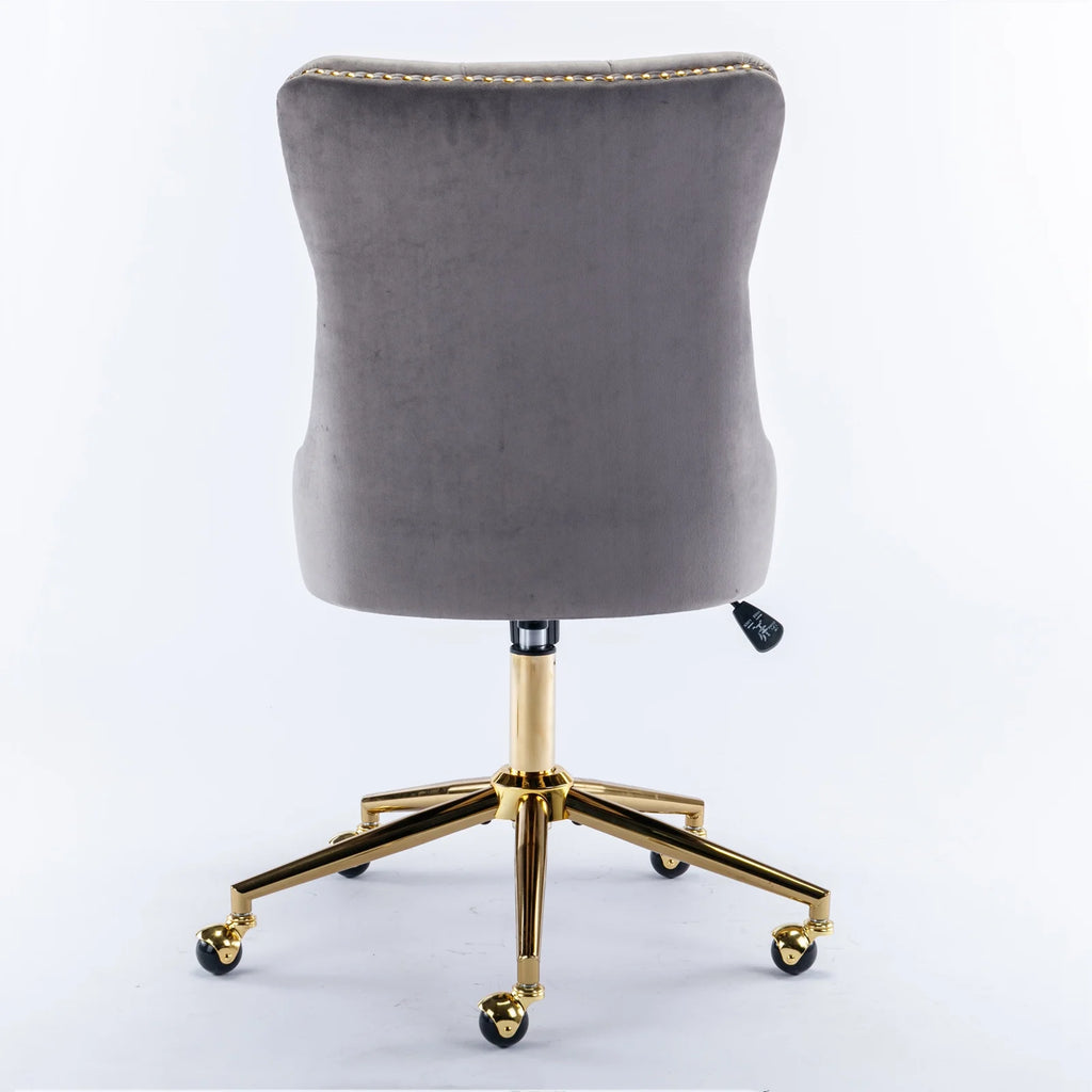 Velvet Upholstered Tufted Office Chair with Golden Metal Base I955873