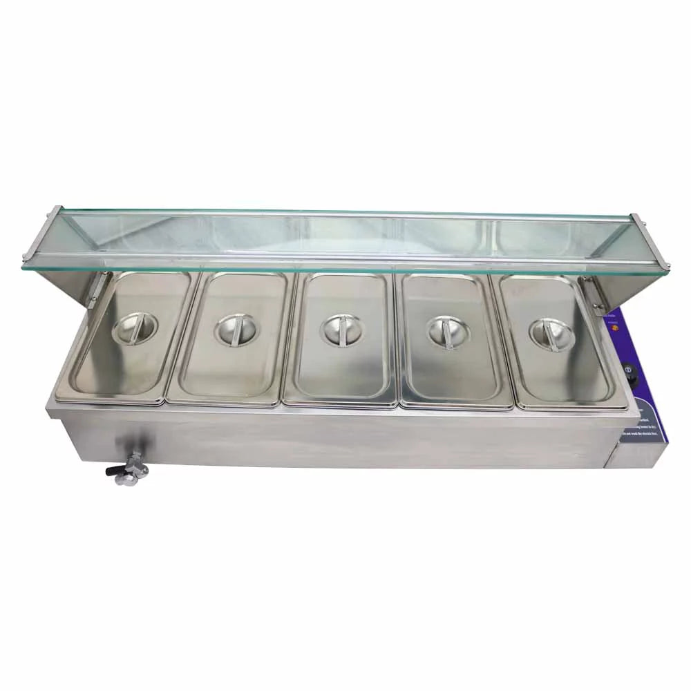Electric Commercial Food Warmer Steam Table with Glass Guard 5-Pan W713882