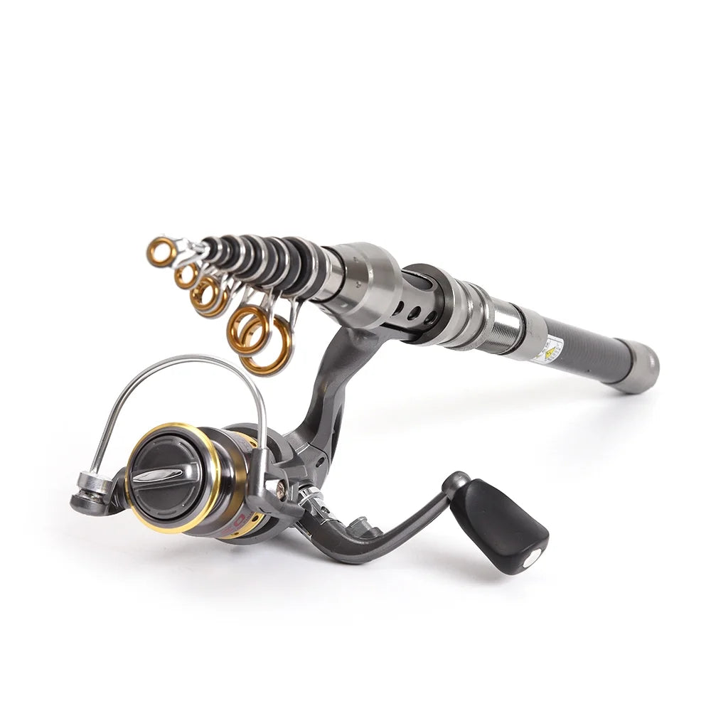 Telescopic Fishing Rod and Reel Combo Full Kit with 100M Fishing Line Lures Hooks Jig Head and Carrier Bag Case X1516
