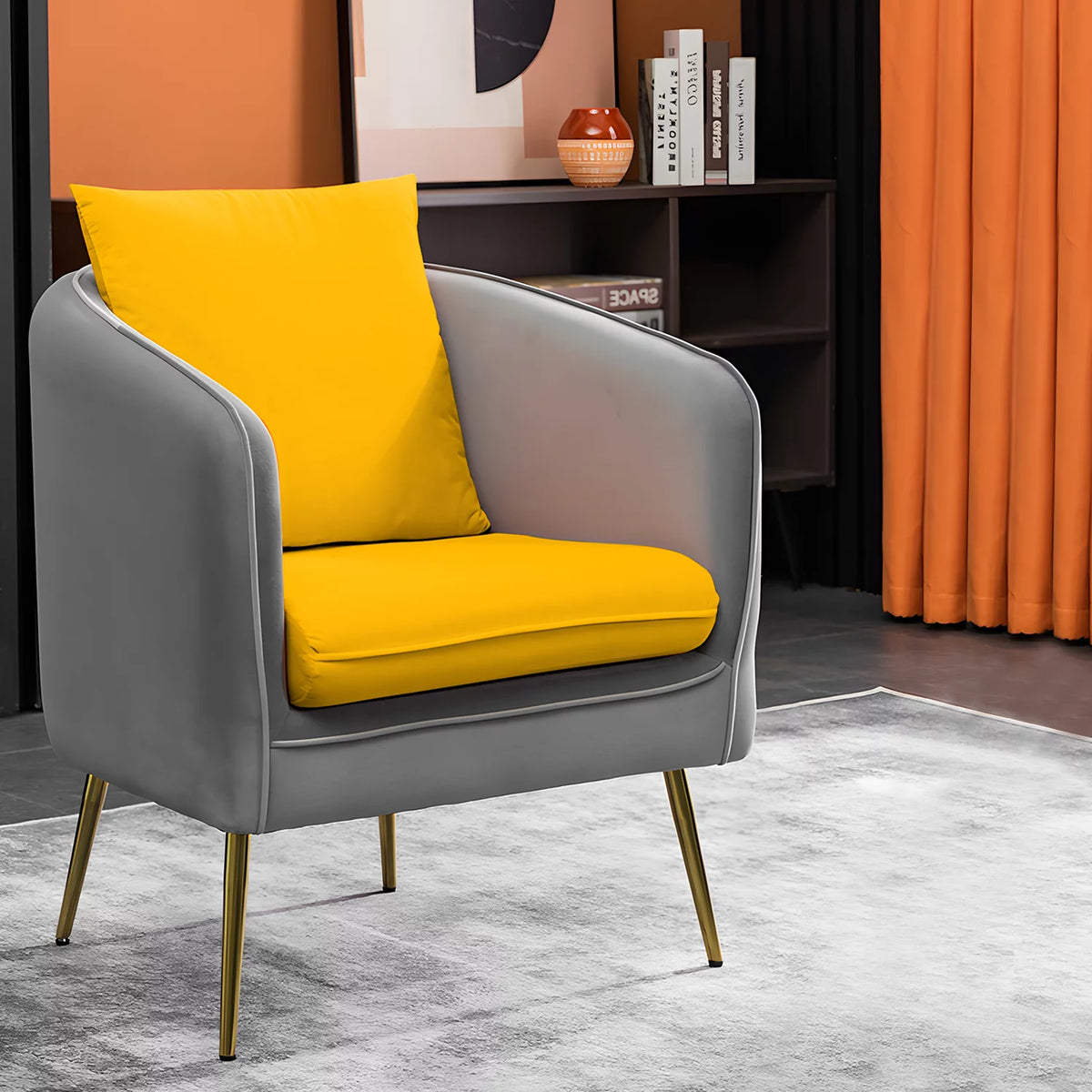 Yellow Grey Upholstered Barrel Armchair T28179