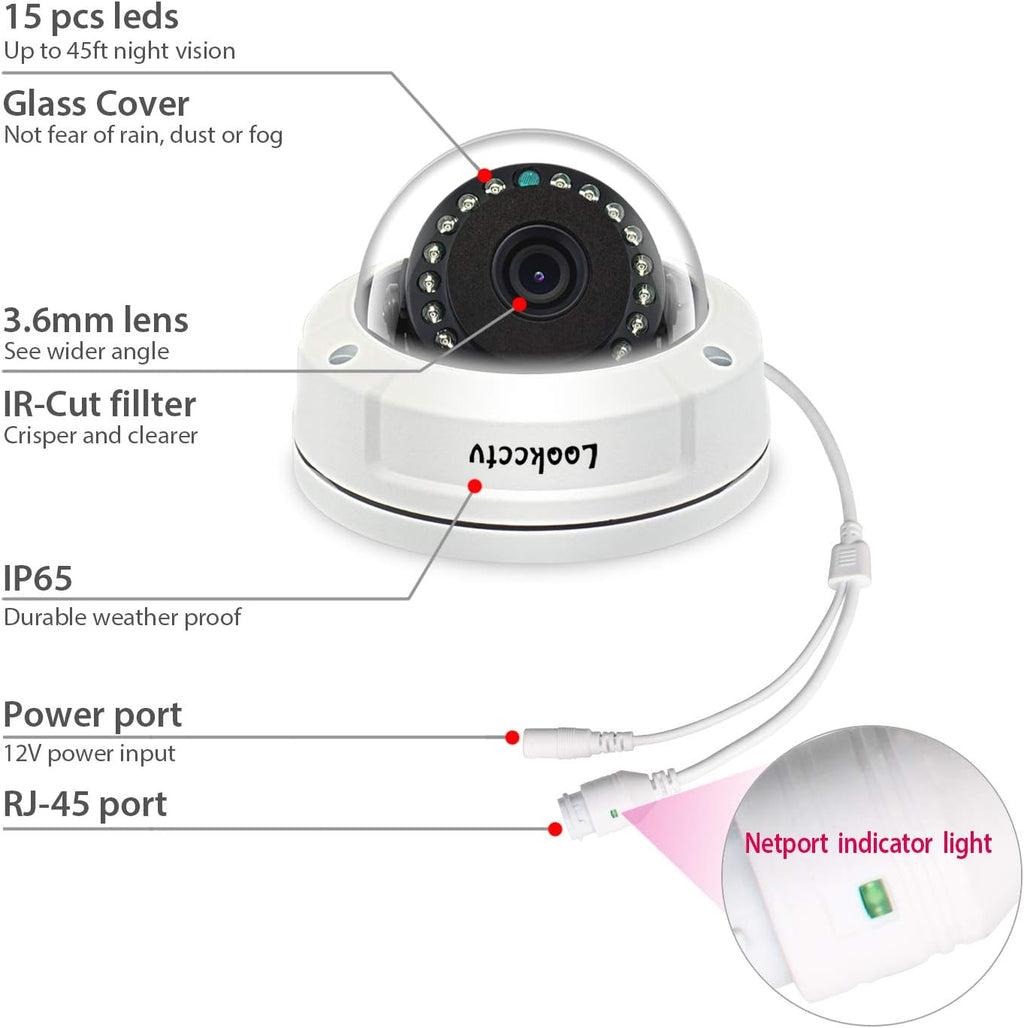 5MP HD IP POE Dome Security Camera, White, 3.6mm Lens, Pack of 2 G59072