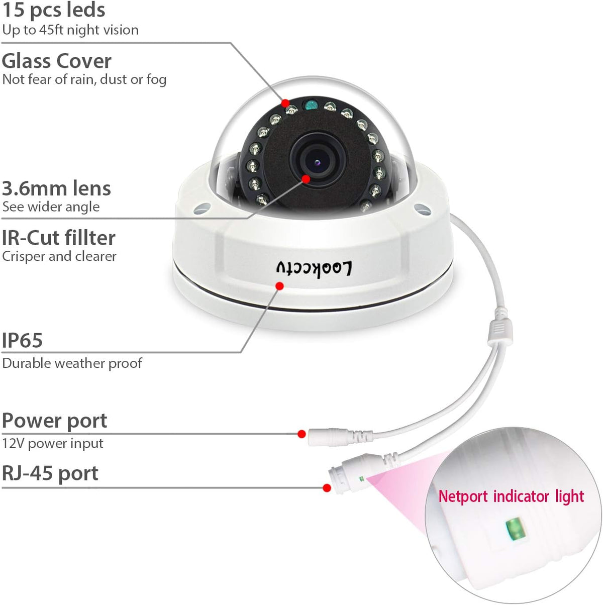 5MP HD IP POE Dome Security Camera, White, 3.6mm Lens, Pack of 2 G59072