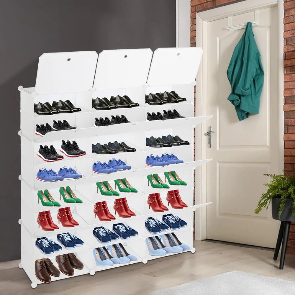 12 Cubes Stackable Shoe Storage Cabinet 8 Tiers White I15529