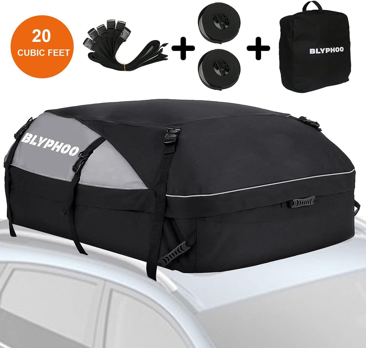 20 Cubic Feet Waterproof Rooftop Cargo Carrier with 8 Reinforced Straps Q985
