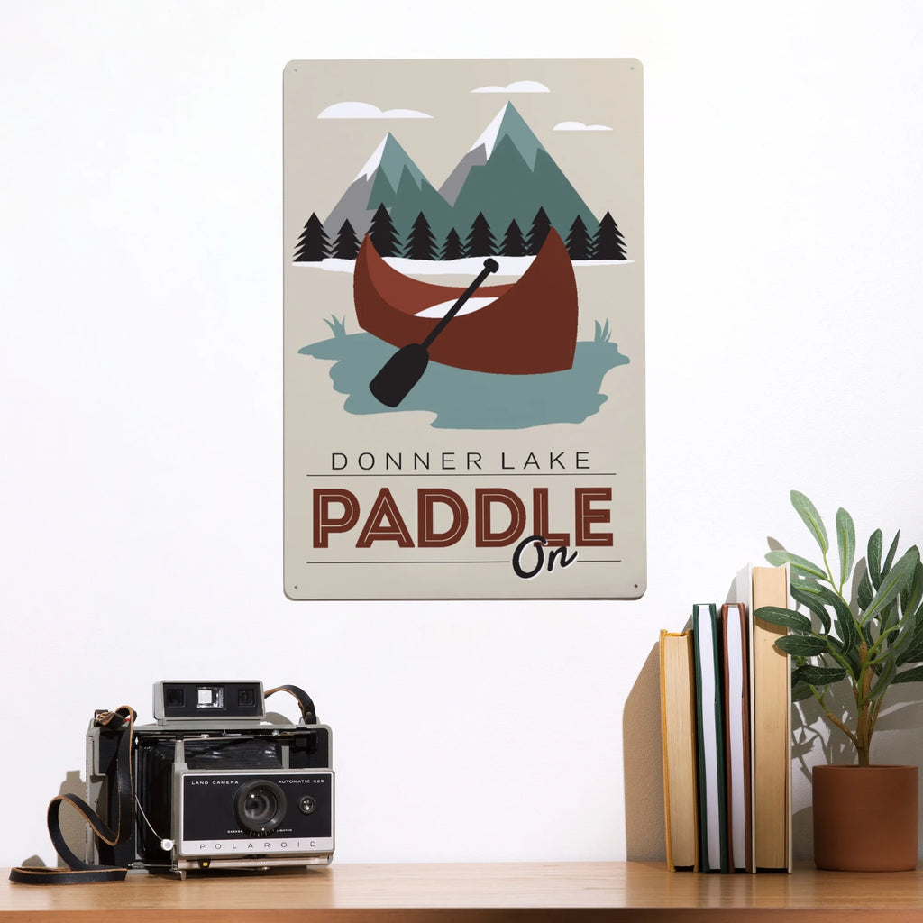 Maroon Canoe Metal Sign Decor F919099