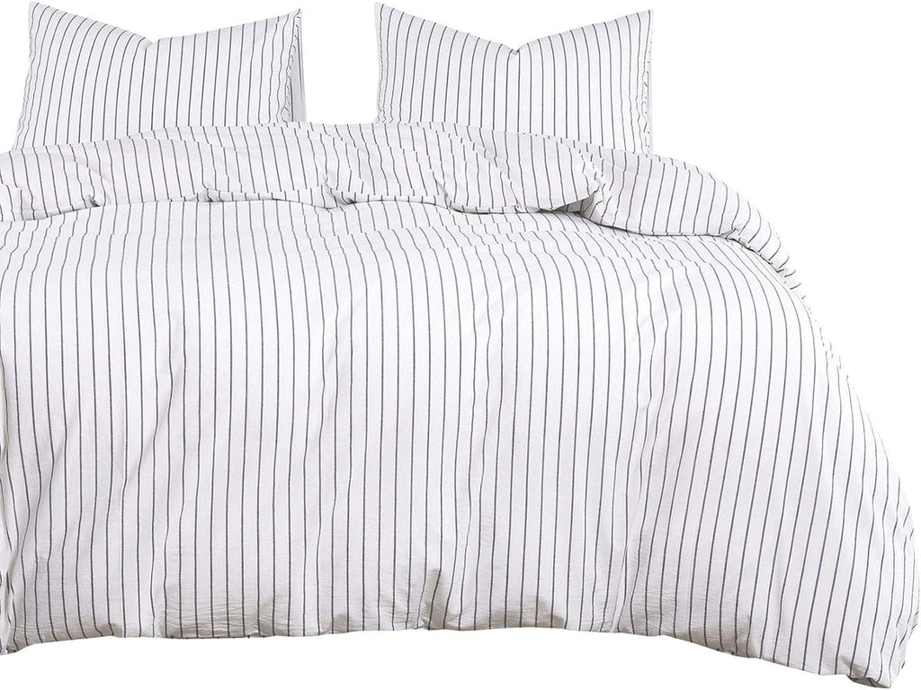Gray Striped King Size 3pcs Washed Cotton Duvet Cover Set with Zipper Closure C40977