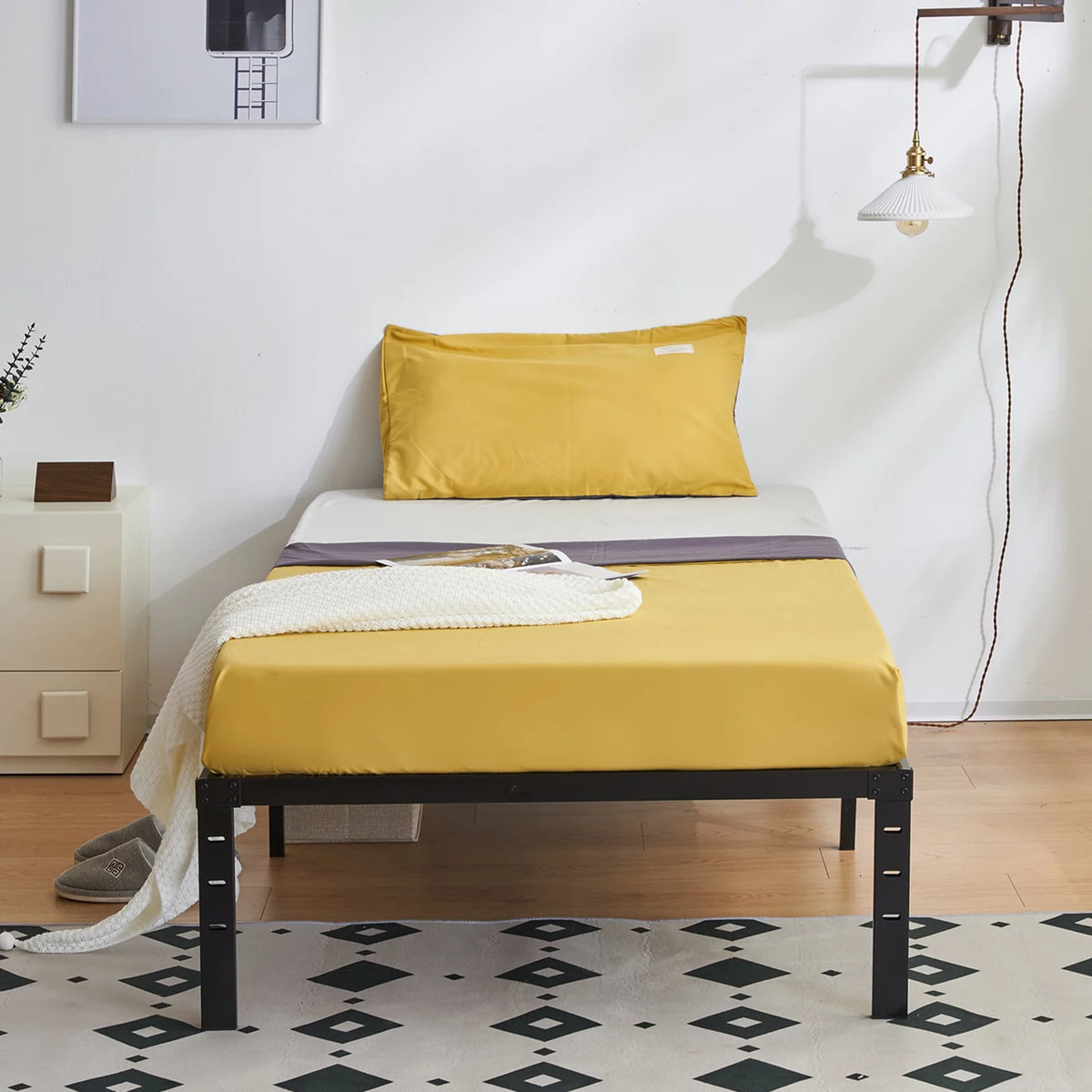 Twin Size Black Metal Platform Bed Q68609