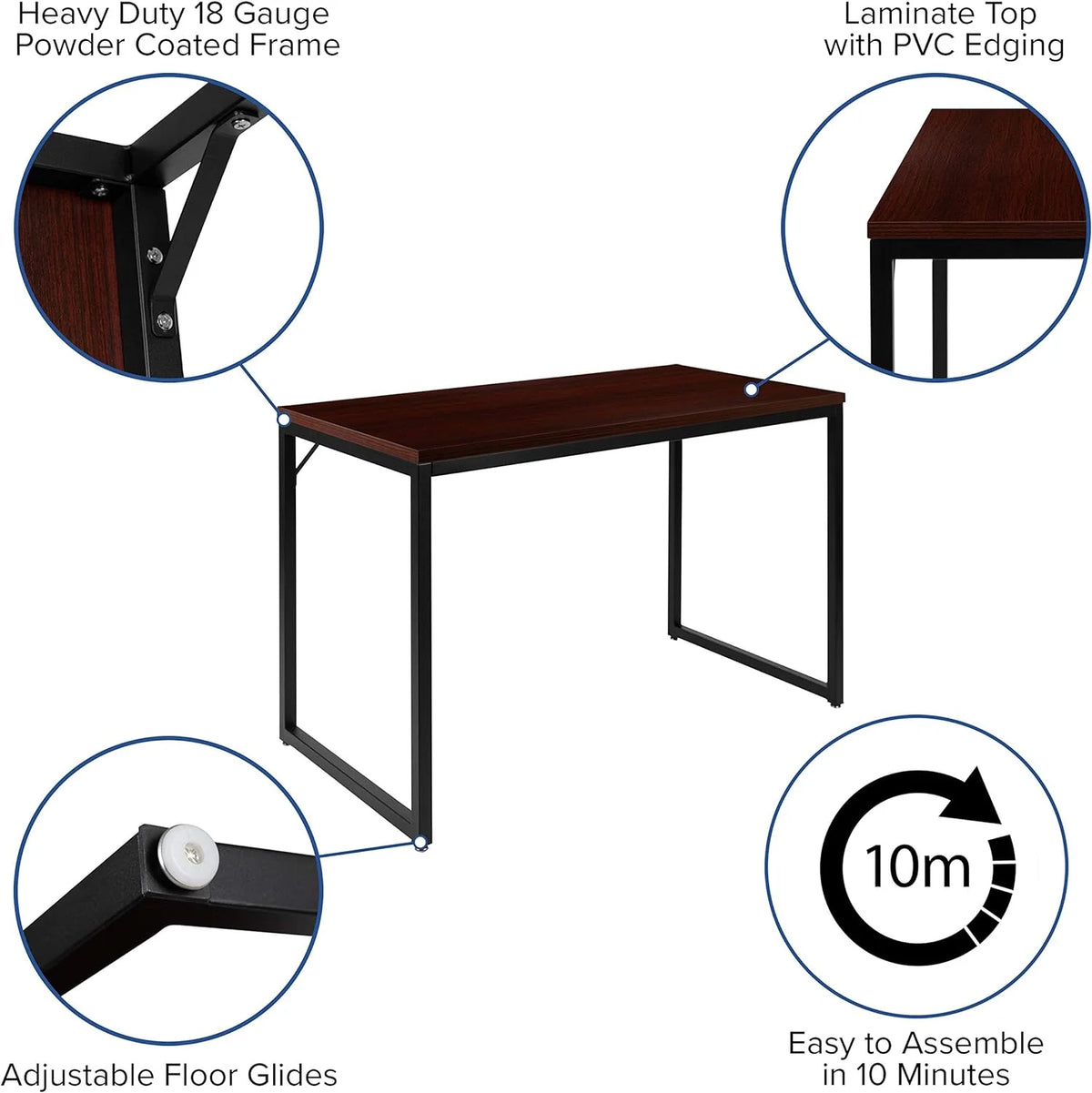 47 Inch Computer Desk with Red Mahogany Wood Grain Finish D1808