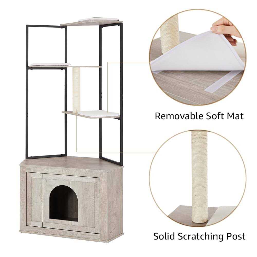 Corner Box Enclosure with Cat Tree Tower Cat Litter G49453