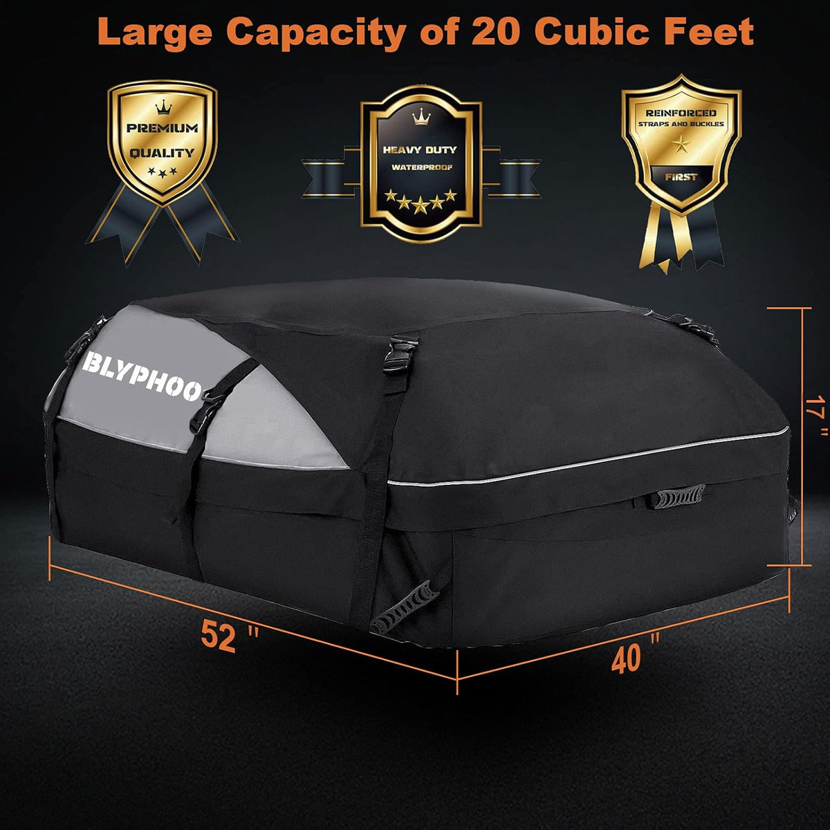 20 Cubic Feet Waterproof Rooftop Cargo Carrier with 8 Reinforced Straps Q985