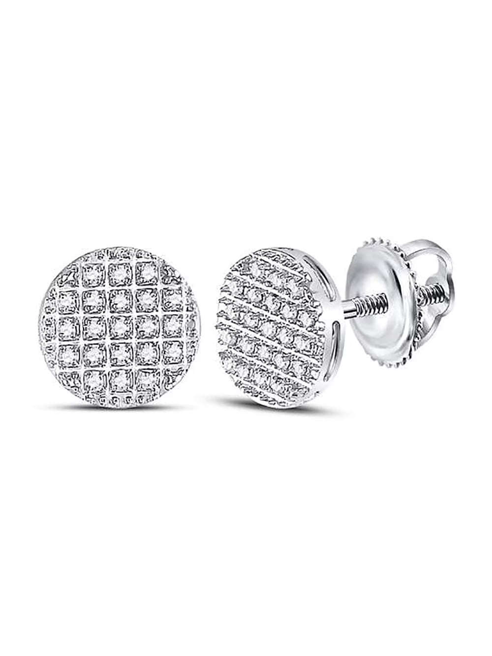 10kt White Gold Mens Diamond Circle Cluster Earrings 1/6 Cttw L51682