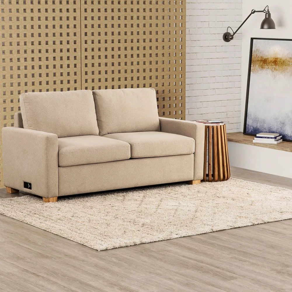 Beige Convertible Full Sleeper Sofa with USB Port T82672