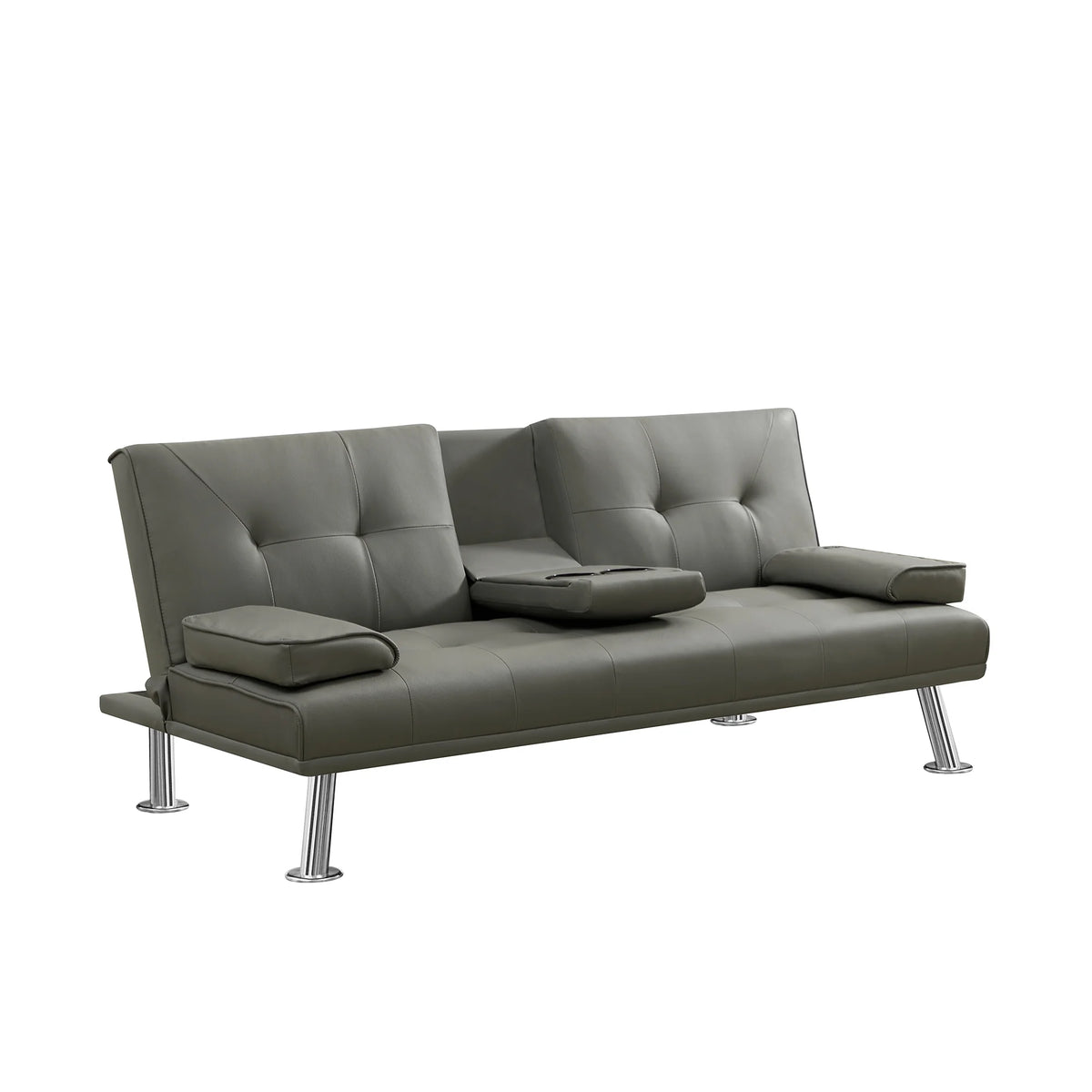 Gray Faux Leather Loveseat Sofa Bed with Cup Holders G547437
