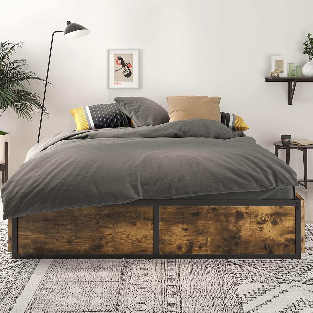 Industrial Full Size Metal Frame Bed with 4 Drawers E350