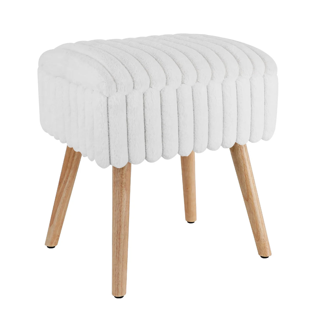 White Storage Ottoman Footstool with 4 Wood Legs V992109