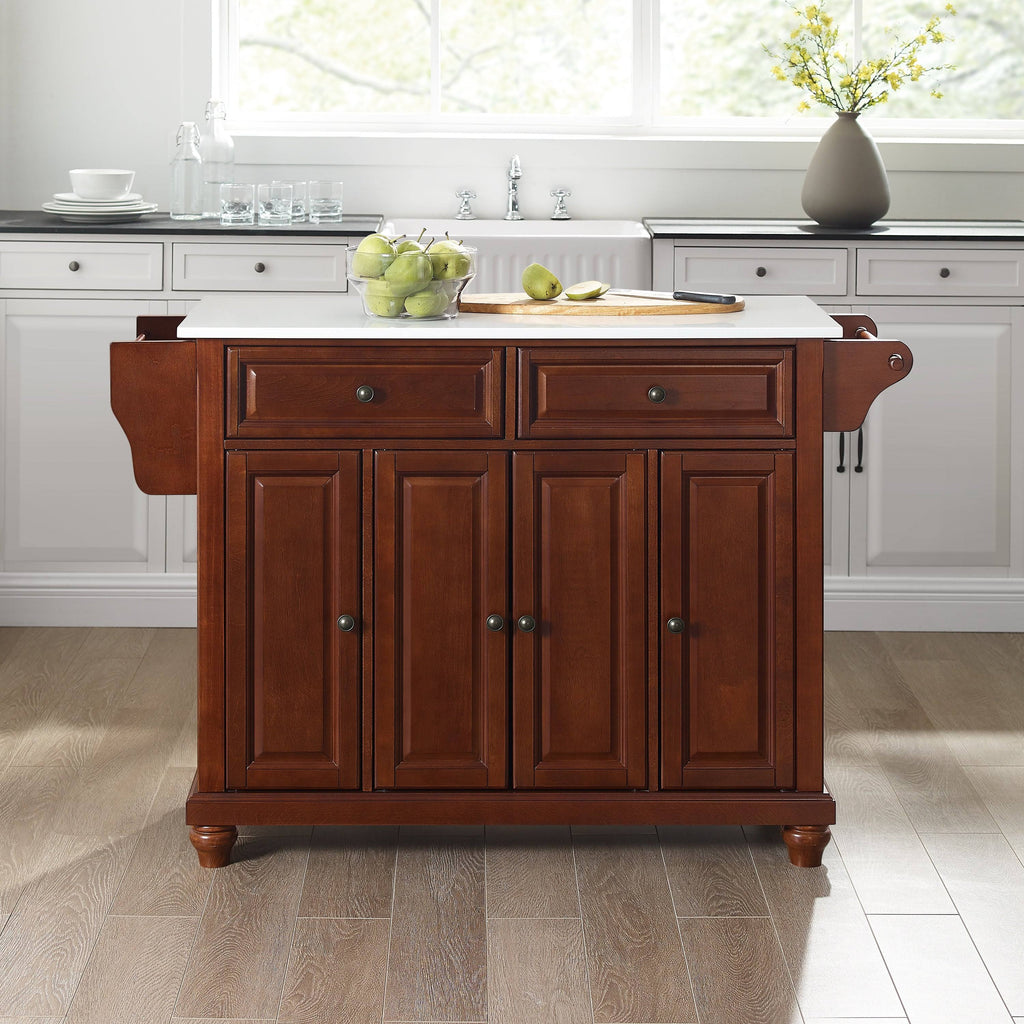 Mahogany/White Granite Top Full Size Kitchen Island/Cart O912