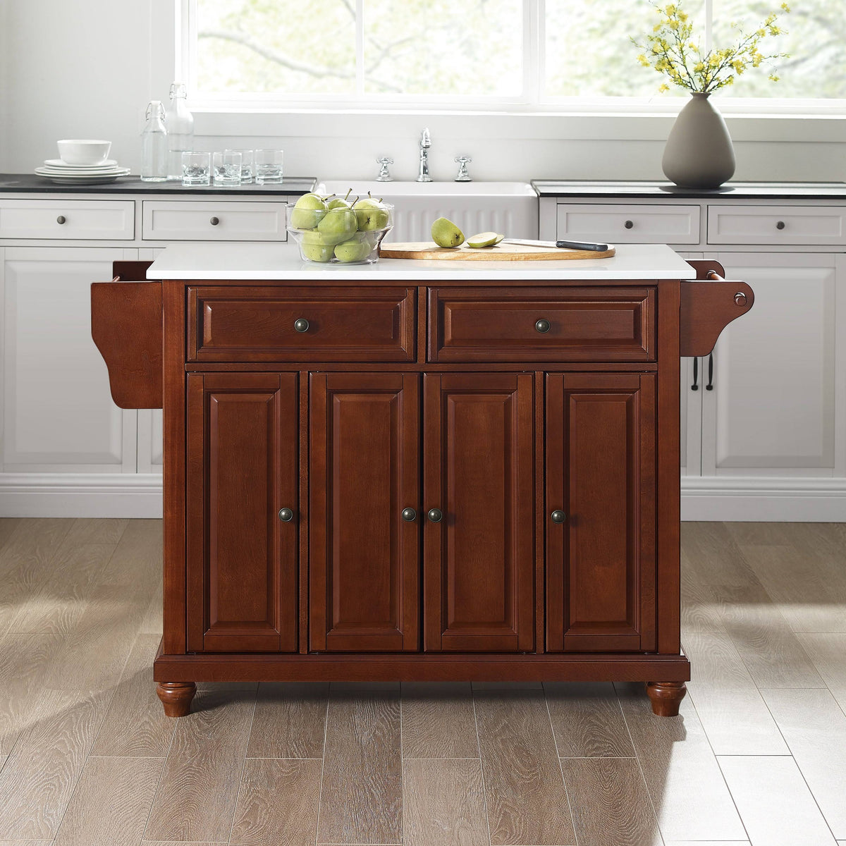 Mahogany/White Granite Top Full Size Kitchen Island/Cart O912
