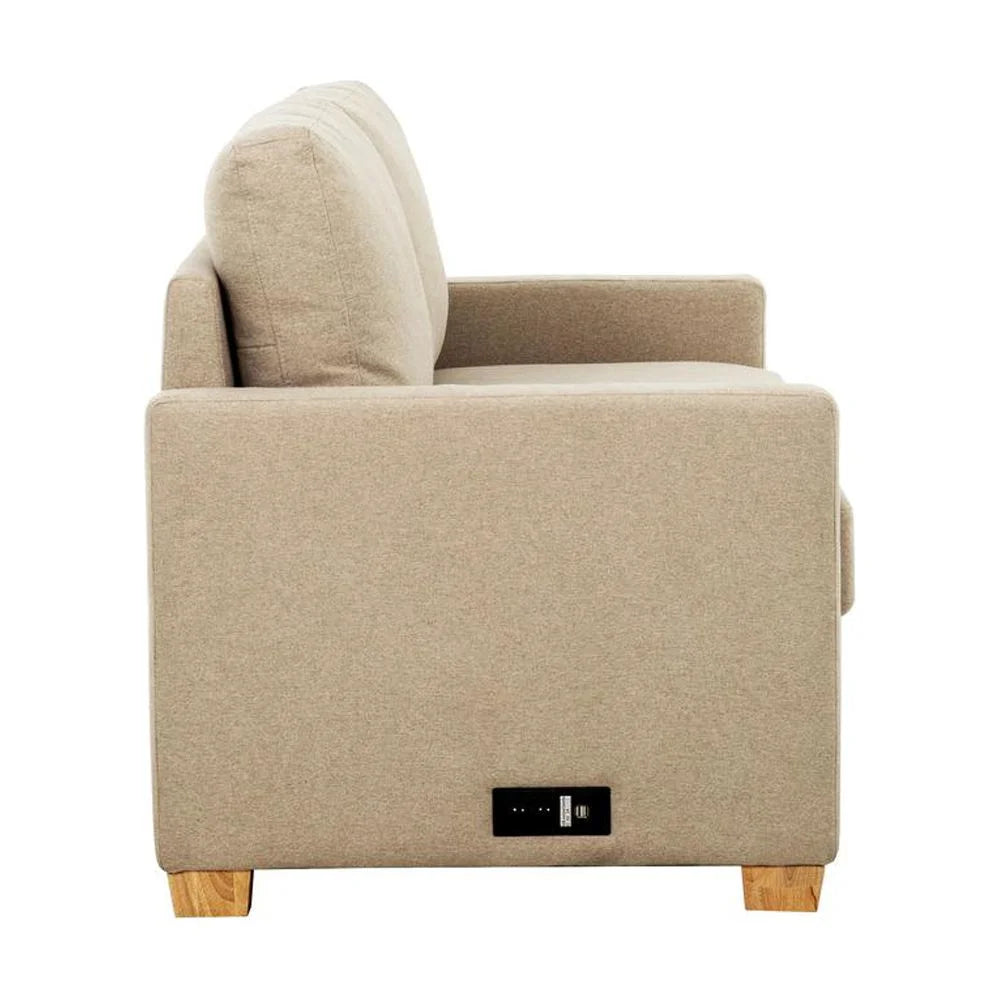 Beige Convertible Full Sleeper Sofa with USB Port T82672