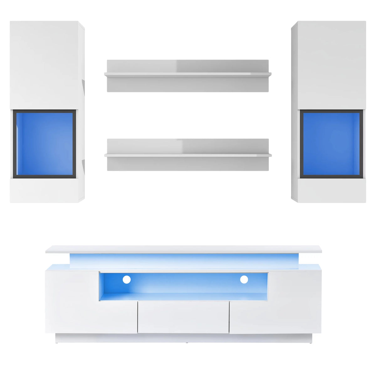 White High Gloss Wall Mounted TV Stand with LED Light Strips D351783