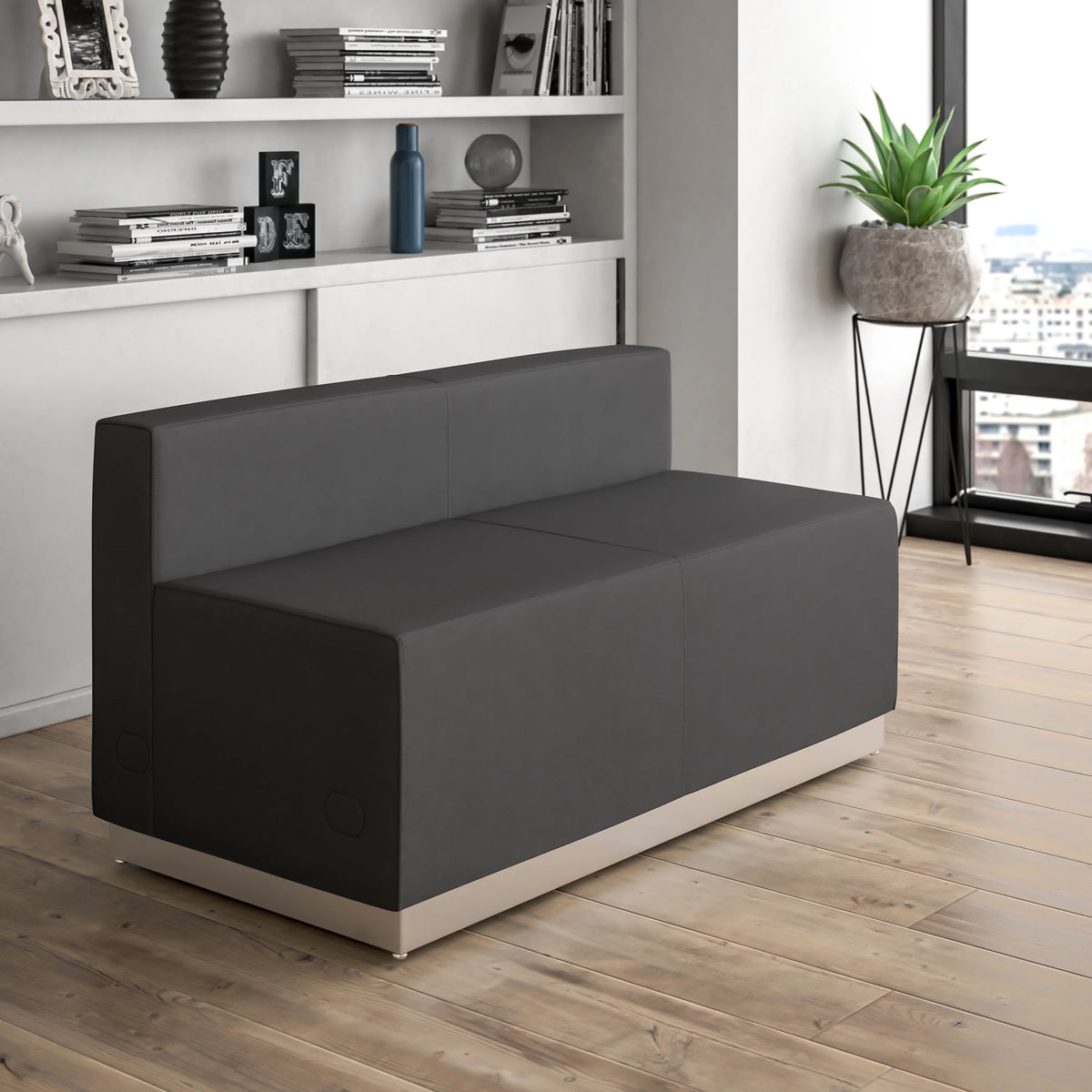 Black LeatherSoft Loveseat with Brushed Stainless Steel Base R725163