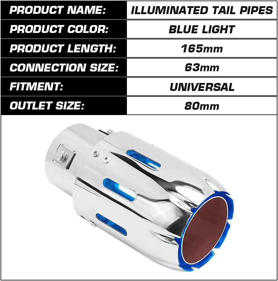 2.5" Inlet 3.5" Outlet LED Exhaust Tip Burnt Type 6.5" Length Car Exhaust Tail Pipe Pack of 2 Y67094