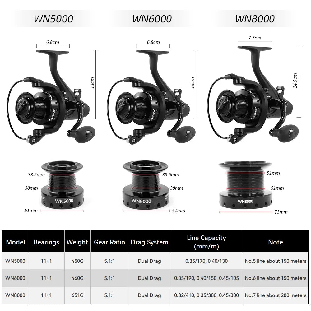 Nylon Metal Fishing Reel 5000/6000/8000, 11+1BB U675