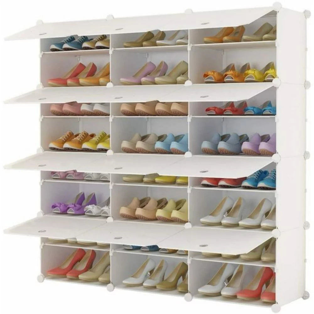 12 Cubes Stackable Shoe Storage Cabinet 8 Tiers White I15529
