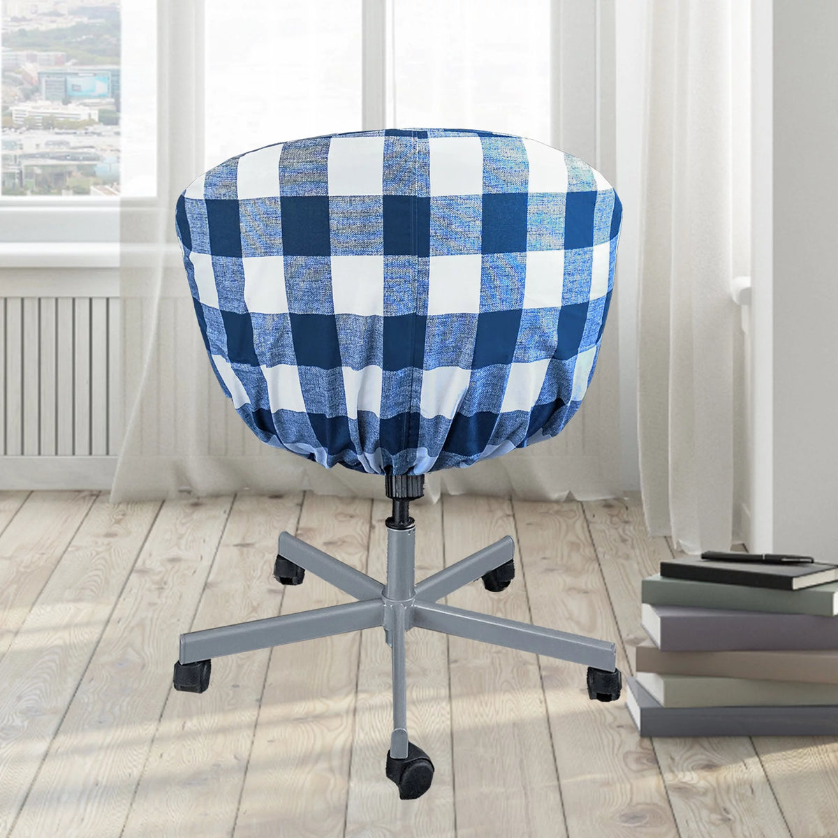 Navy Blue Buffalo Check Chair Slip Cover H489470
