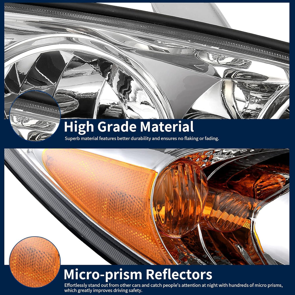 Headlight Assembly for CAMRY 2002 2003 2004 Chrome Housing Amber Reflector Clear Lens U651