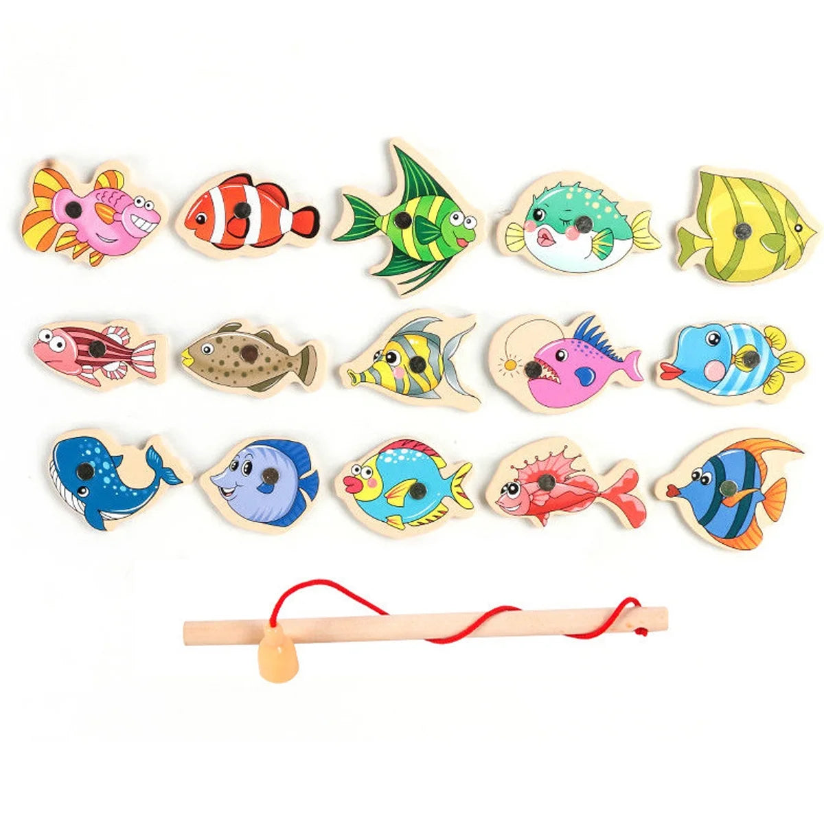 Magnetic Fishing Game Toys Set with Wooden Fish Rod Q960