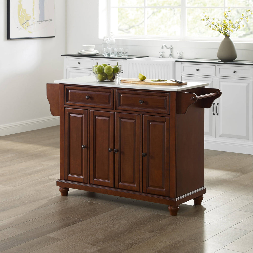 Mahogany/White Granite Top Full Size Kitchen Island/Cart O912