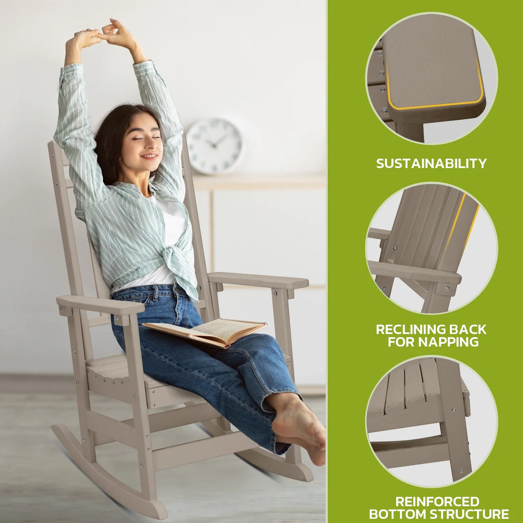 All Weather Resistant Poly Lumber Outdoor Rocking Chair with High Back I7857