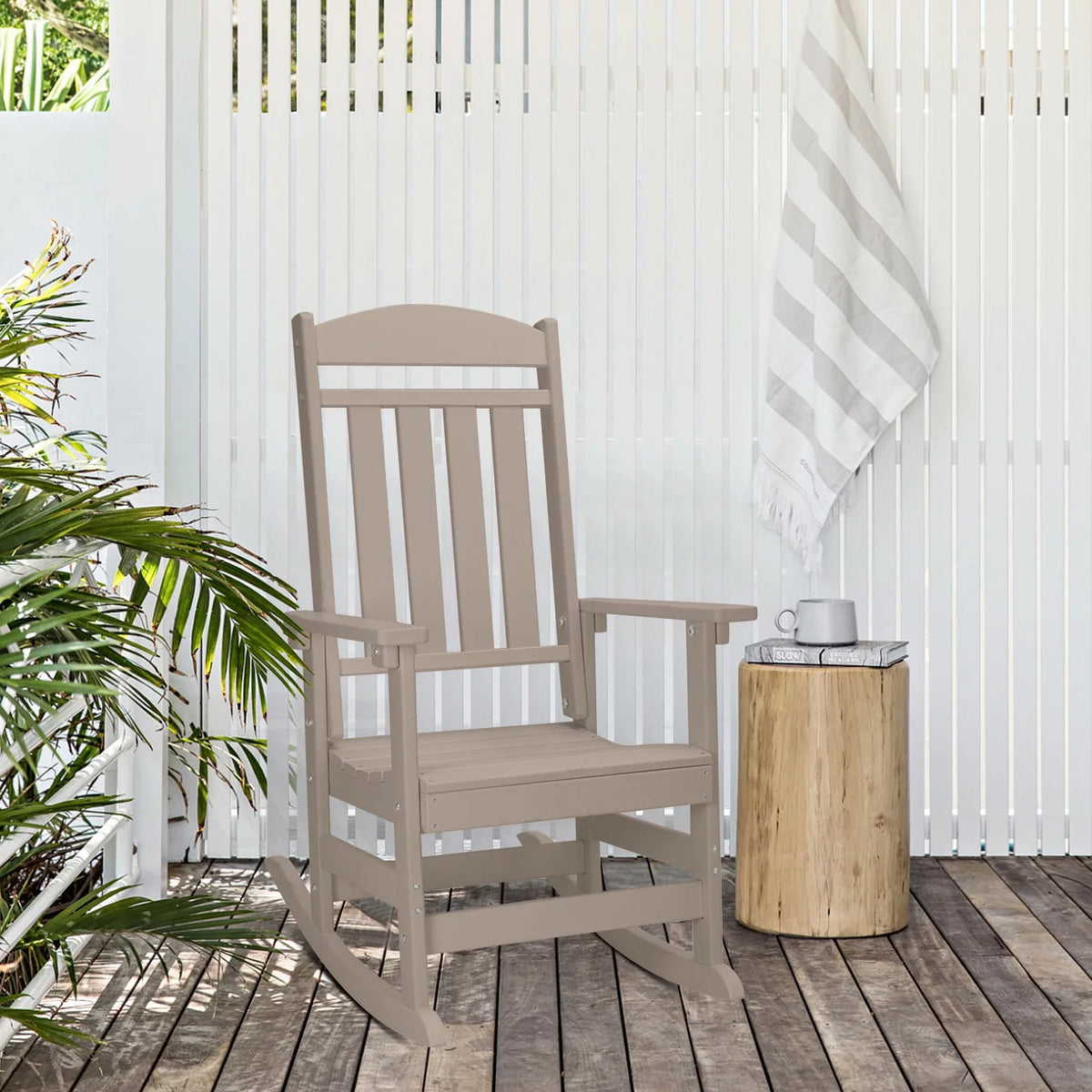 All Weather Resistant Poly Lumber Outdoor Rocking Chair with High Back I7857